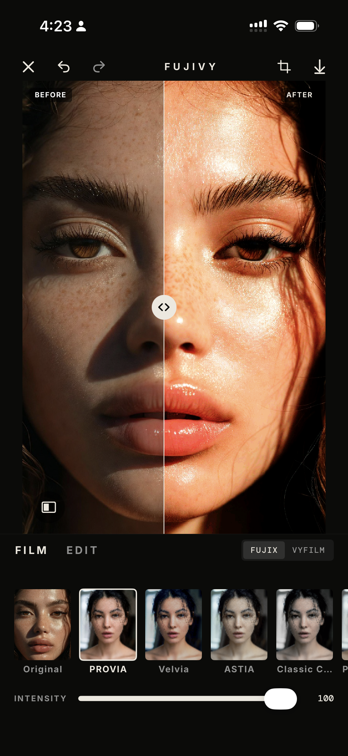 FujiVy — PROVIA split compare before and after