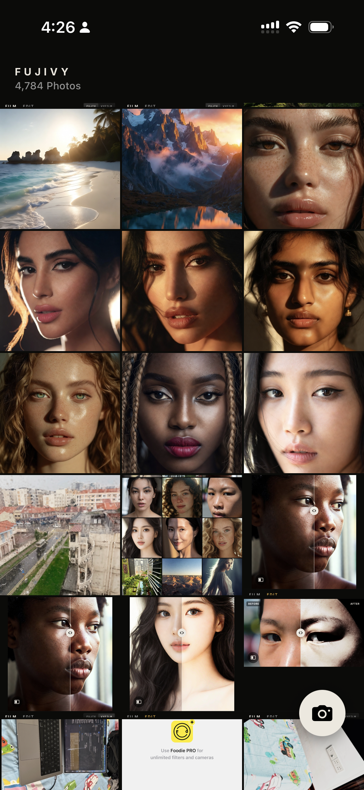 FujiVy library grid view of edited photos